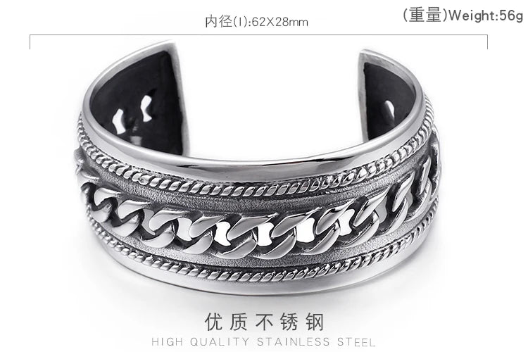 KALAEN Stainless Steel Plating Silver Link Chain Bangles for Men