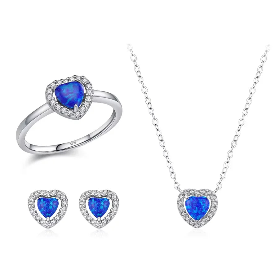 S&S 925 Silver Heart Zircon Bridal Jewellery Set | Rhodium Plated Ring, Necklace & Earrings | S&S Collection