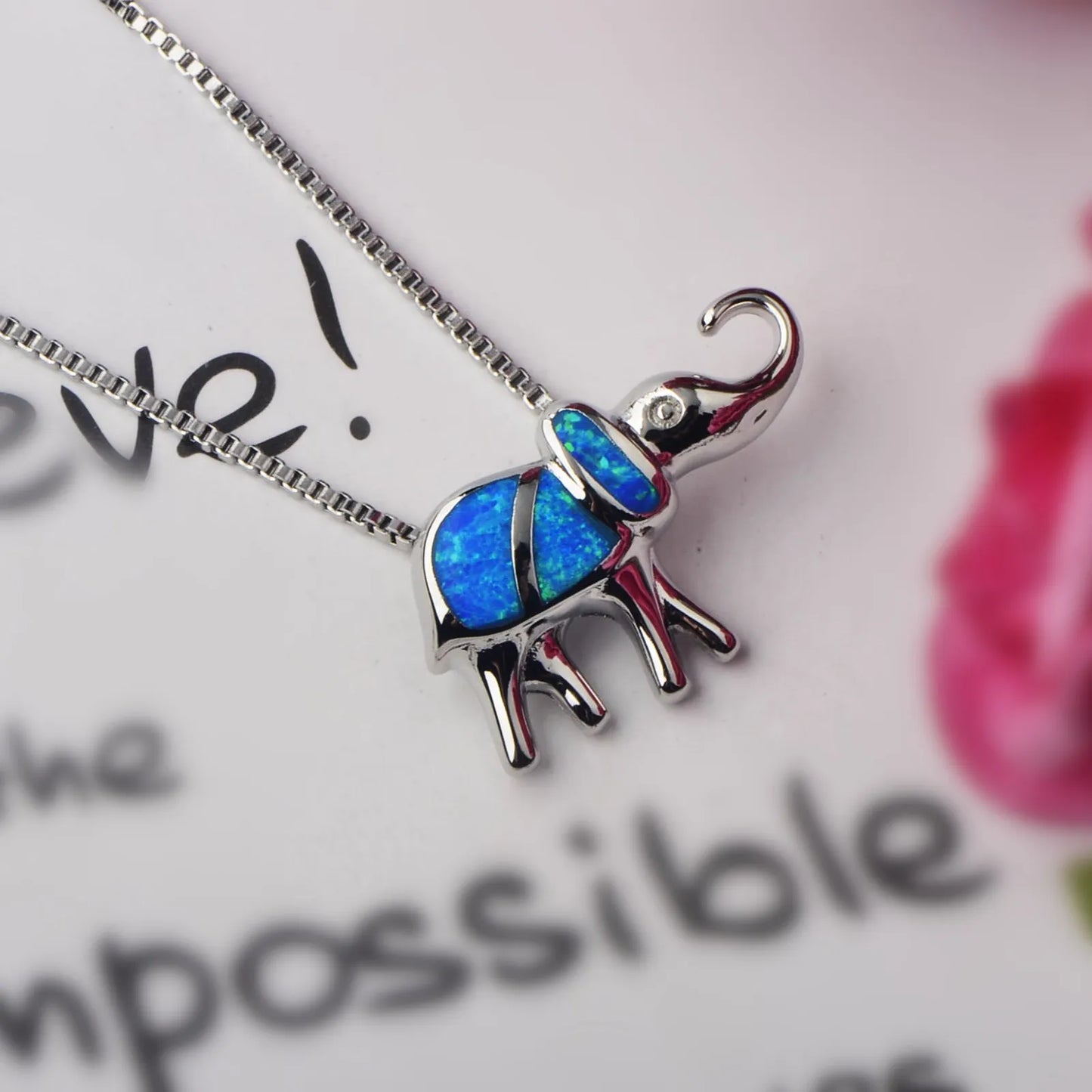 Dainty Opal Elephant Necklace - Handcrafted Silver Plated CZ-Embedded Animal Jewelry Bulk