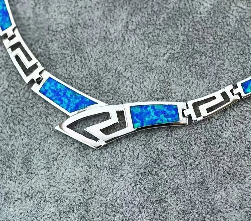 Hawaiian Vibes Blue Opal Statement Necklace | Dainty Long Chain for Sweater Dress Beach Outfit