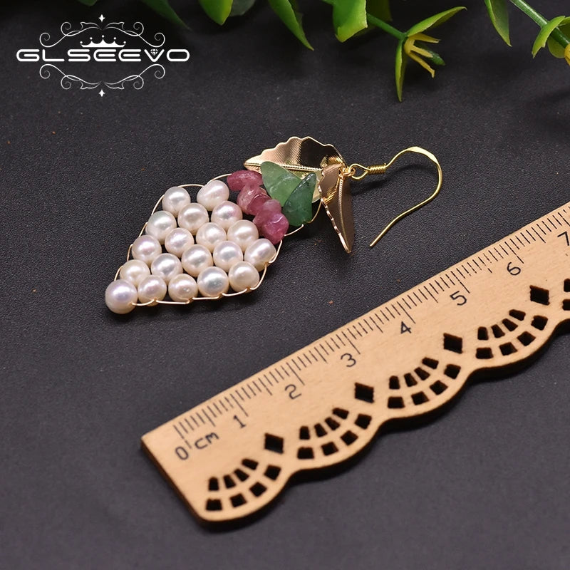 Natural Fresh Water Dangle Earrings for Women Leaf Grape Drop Earrings for Women Fashion Jewelry