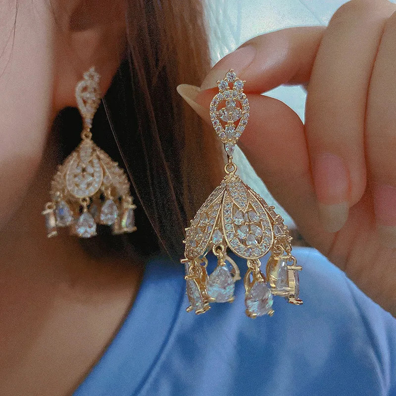 Lantern Palace Lady Statement Jewelry Women Boho Bohemia Kundan Jhumka Indian Gold Dangling Tassel Stud Earrings for Women