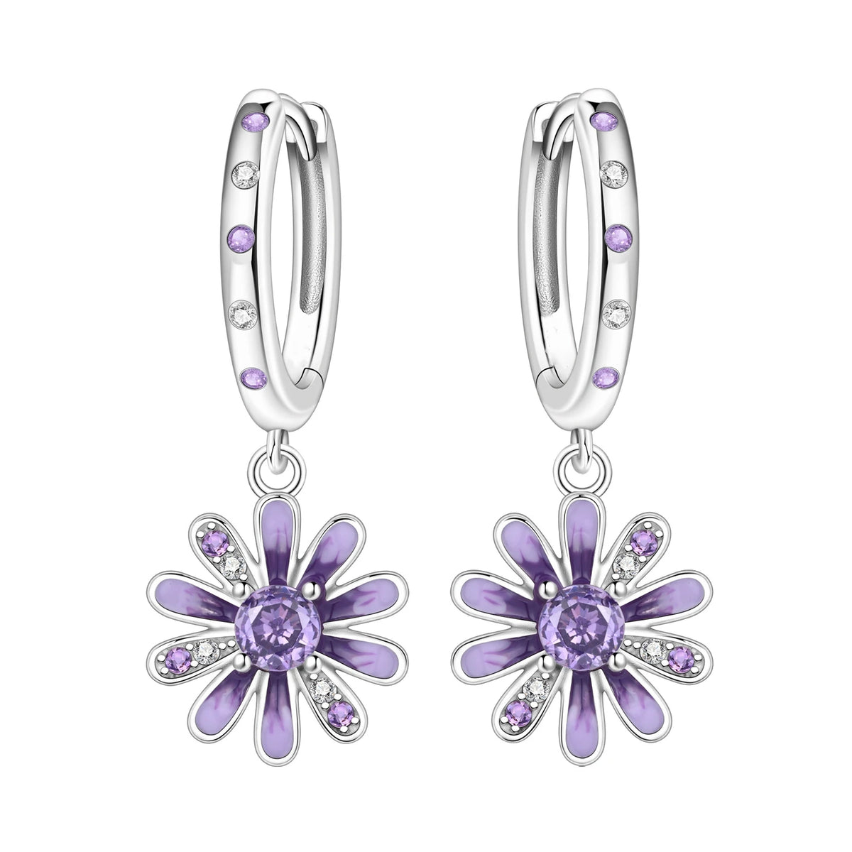S&S Silver Plated Zircon Flower Drop Earrings | 16 Colours