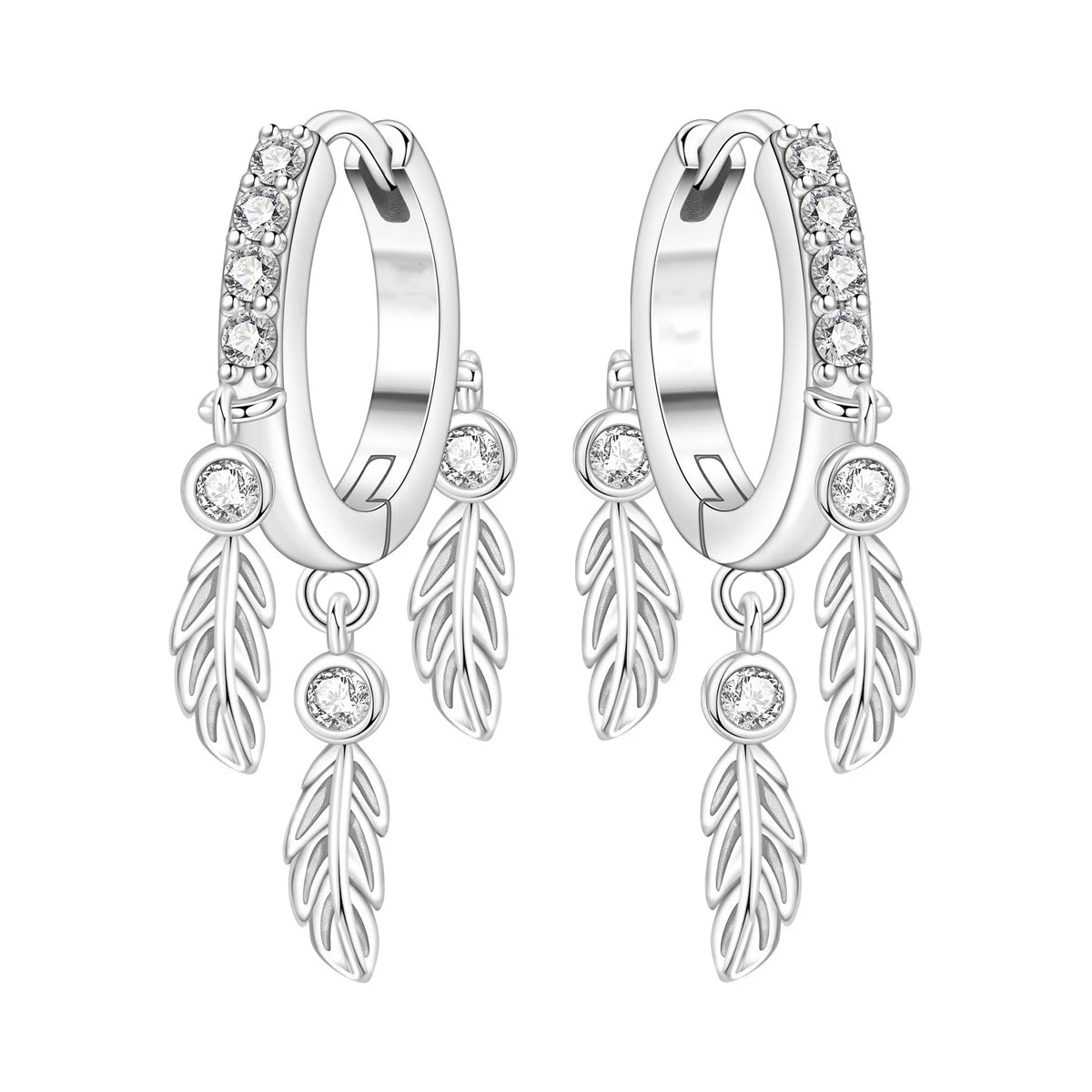 S&S Zircon Drop & Hoop Earrings | Snowflake, Feather & Clover | S&S