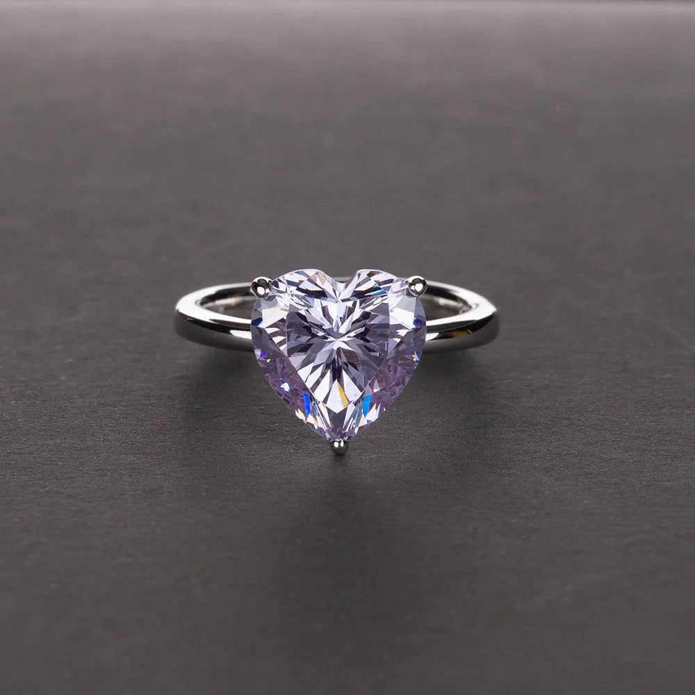 MuShan Jewelry Factory 4 Carat Heart Shaped 10*10 High Carbon Diamond Ring Simple European and American Ring 925 Silver