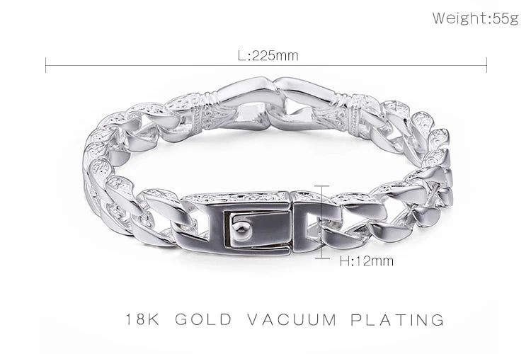 KALEN Fashion Silver Stainless Steel Link Charm Bracelet for Men
