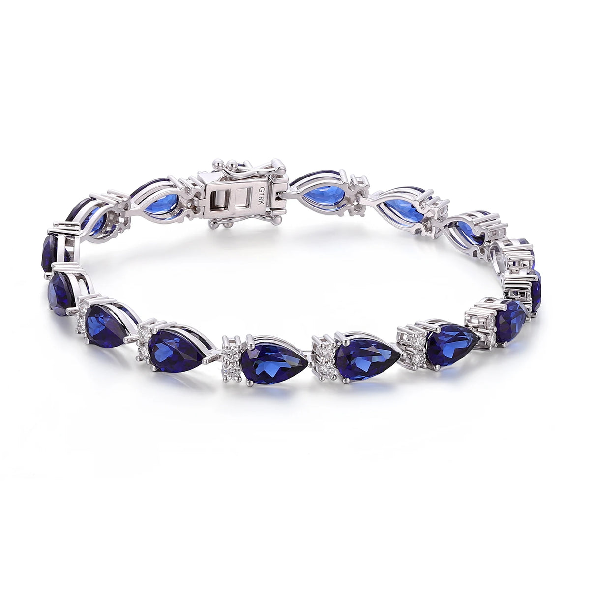 Gemfiori GRC NGTC Certification Large Pear Sapphire Inlaid Luxury Fashion Bracelet Real Solid 18k White Gold Women Christmas Gift Jewelry