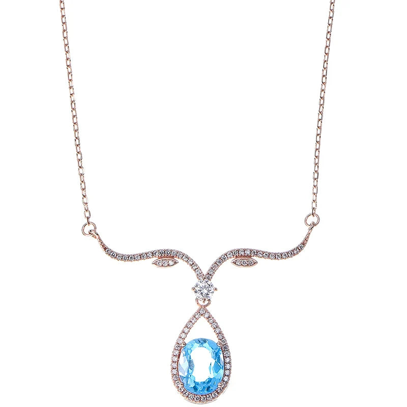 Gioiellieri Factory Supply High Quality 925 Sterling Silver Women's Rose Gold Plated Natural Topaz Choker Pendant Necklace Anniversary Party
