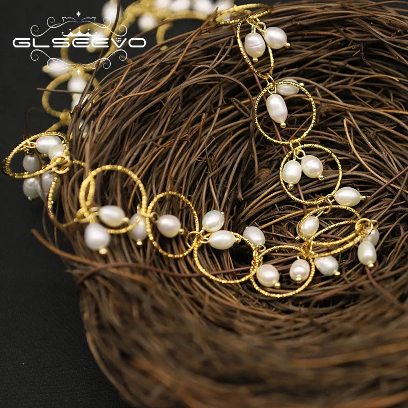 Natural Freshwater Pearl Round Necklace Hand Gold Plated Fashion Exquisite Cute Girls Ladies Necklace Jewelry