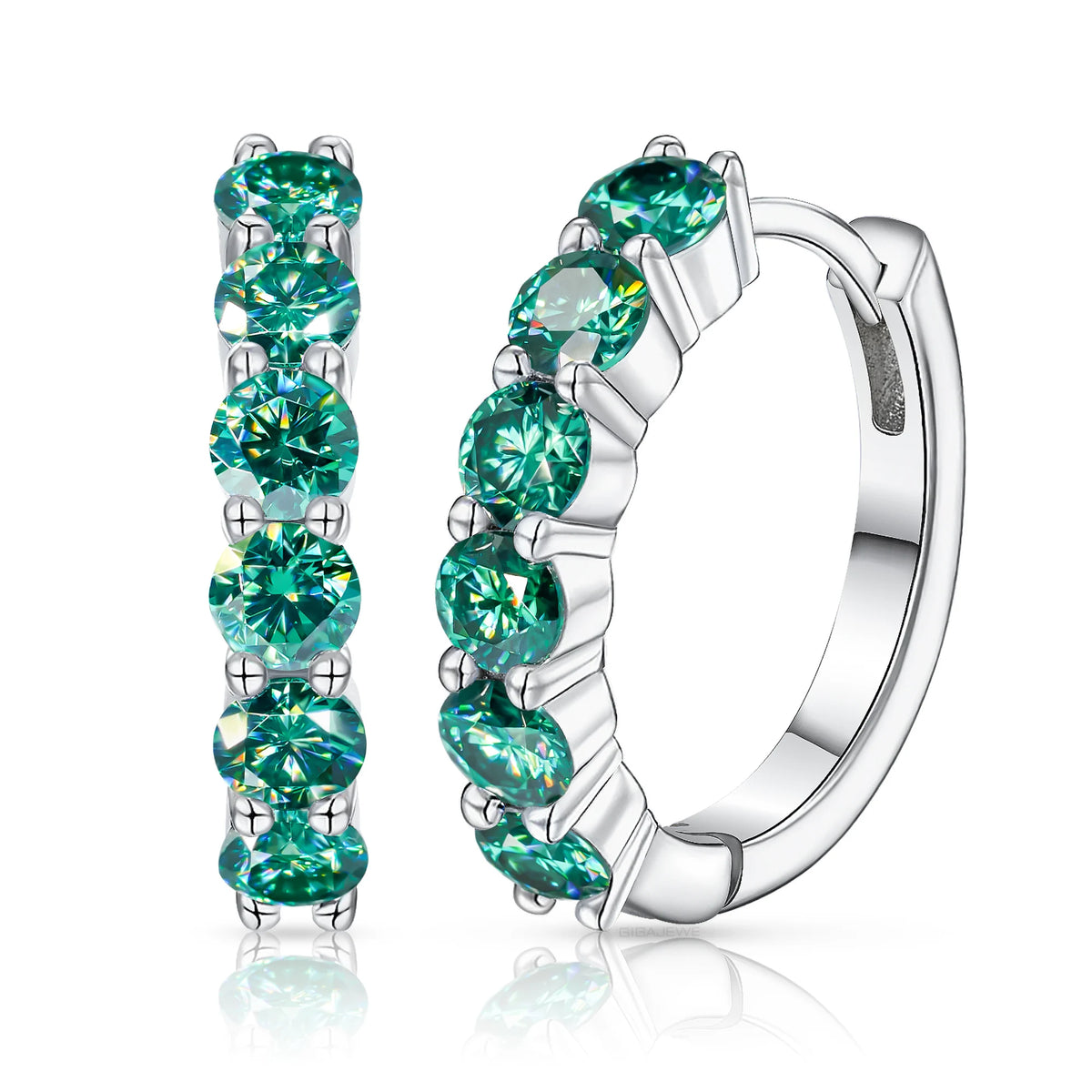 GIGAJEWE 3.0mm Total 1.2ct White/ Blue/ Green Color Moissanite Silver 925 Plated White 18k Gold Hoop Earrings