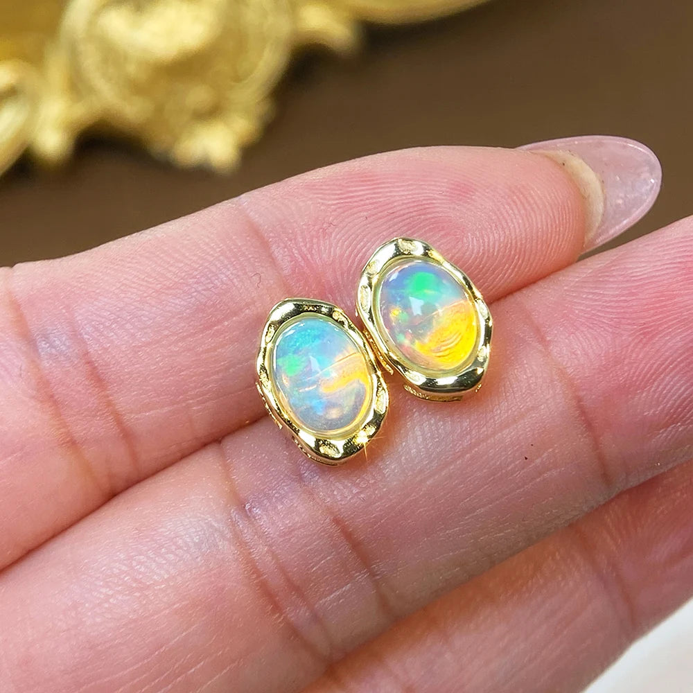 Gioiellieri Luxury Natural White Opal Diamond Stud Earrings 925 Sterling Silver Gold Plated Hypoallergenic Certified Wedding Party