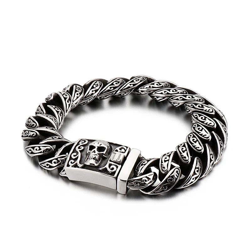KALEN Steam Punk Stainless Steel Curb Chain Bracelet Skull Skeleton Bracelet for Man