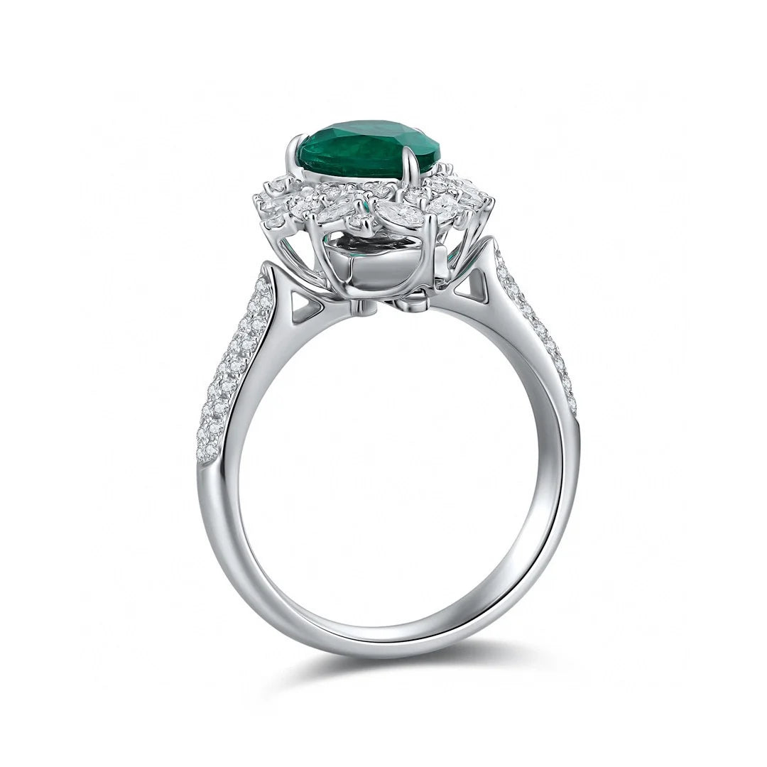 Gemfiori Custom Rings Lab Grown Emerald Rings Sterling Silver 925 Engagement Ring Rhodium Plated Prong Setting Wedding Jewelry
