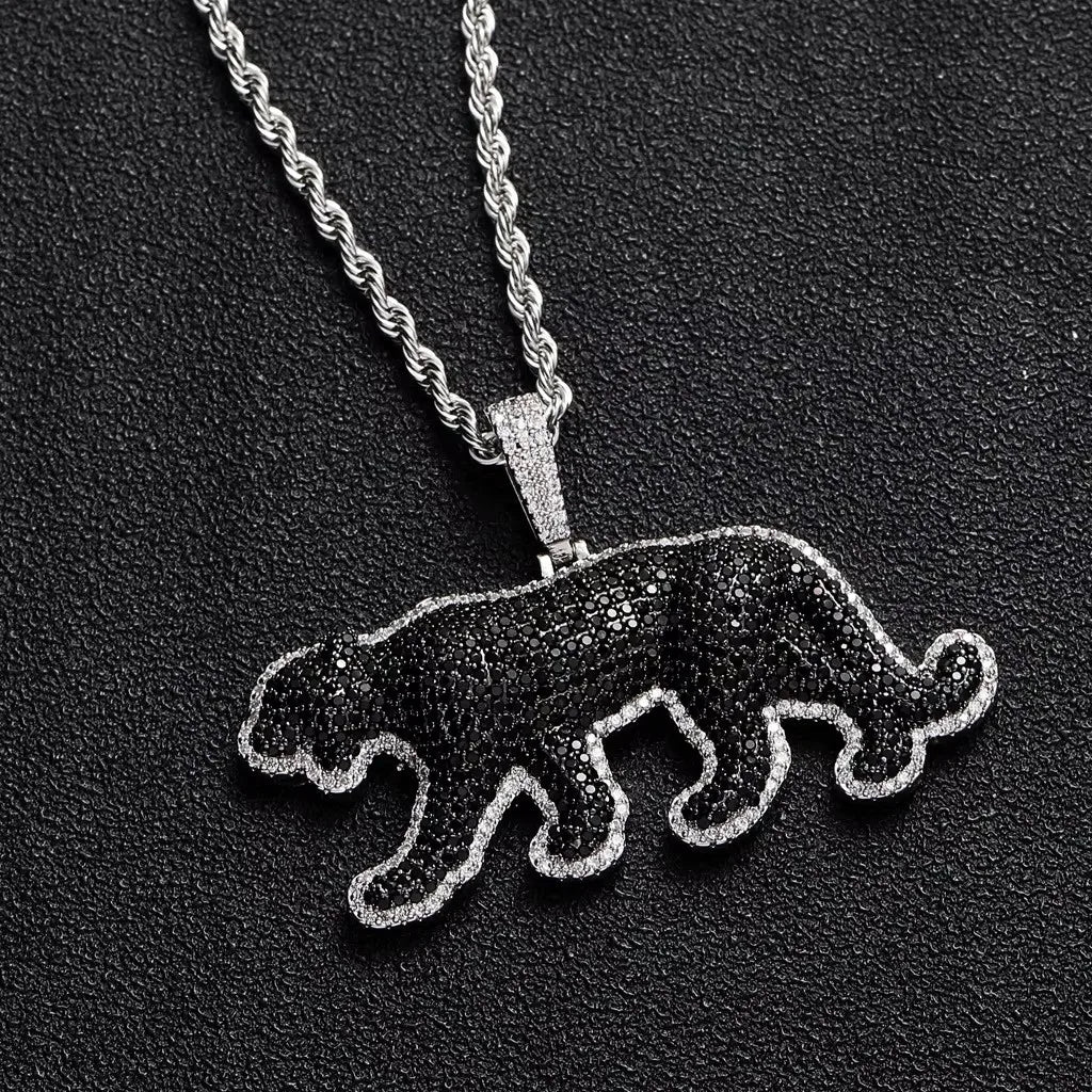 Cheetah Panther Leopard Pendant Hip Hop Iced Out Gold Black Panther Pendant Necklace