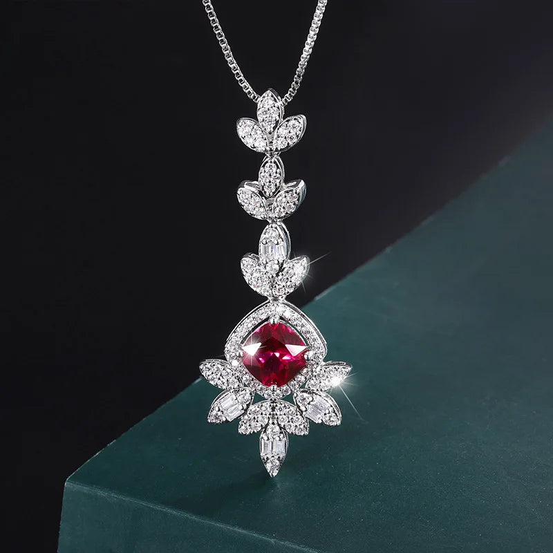 Factory Wholesale Eco-friendly Copper Round Cut 8*8mm Red Cubic Zirconia Tassel Earings and Neckless Set