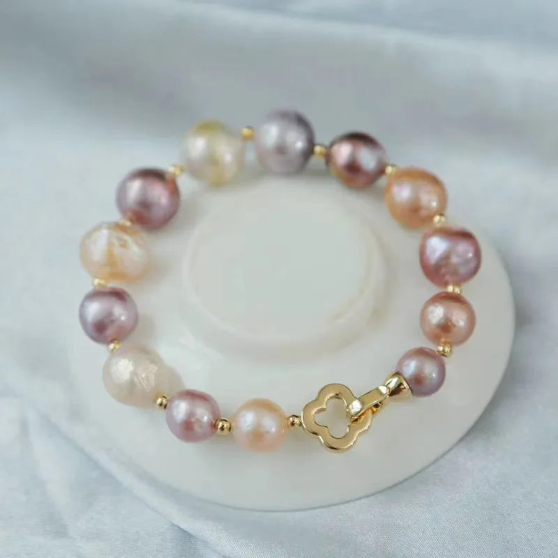 Luxury Natural Purple Edison Freshwater Pearl Necklace, Bracelet & Earrings Set — 18K Gold Plated