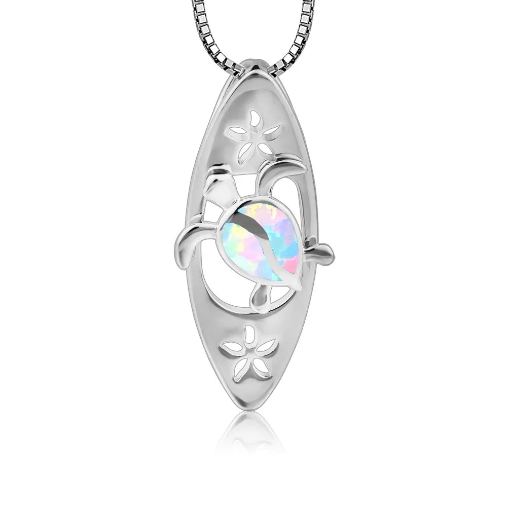 European American Fashion Blue Opal Necklace Surfboard Turtle Pendant Women's Trendy Jewelry Wholesale