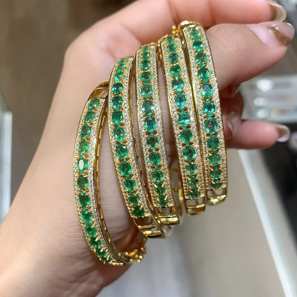 Gioiellieri Emerald Bangle with Natural Green Gemstone for Women S925 Sterling Silver Adjustable Fine Jewelry Anniversary Gift for Her