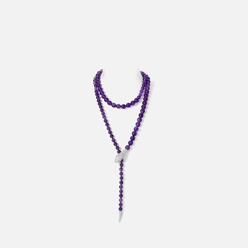 MUSHAN Jewelry Factory Natural Amethyst Spirit Snake Necklace S925 Silver Gold Plated High Carbon Diamond 8+6mm Beaded Necklace