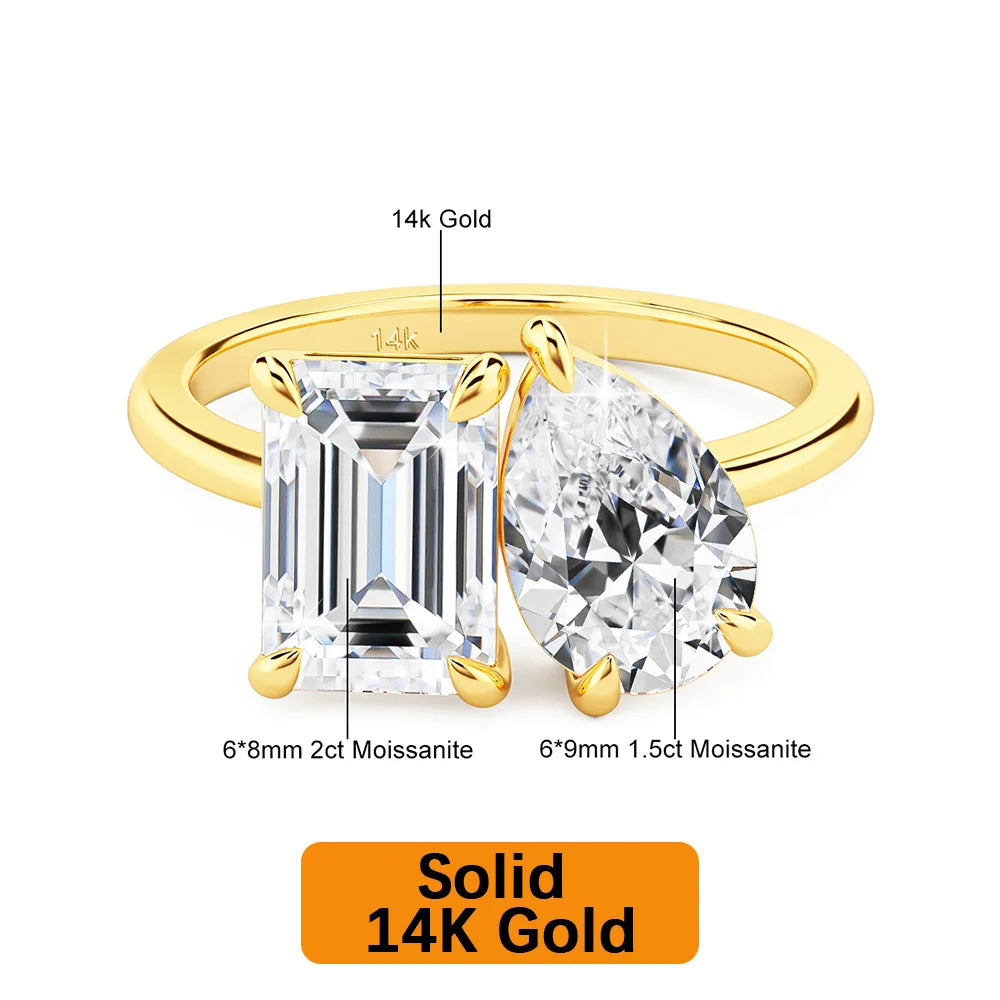 Gioiellieri Fine Jewelry Designer Woman Personalized Engagement Wedding Ring Hollow 14K Gold Double Moissanite Ring