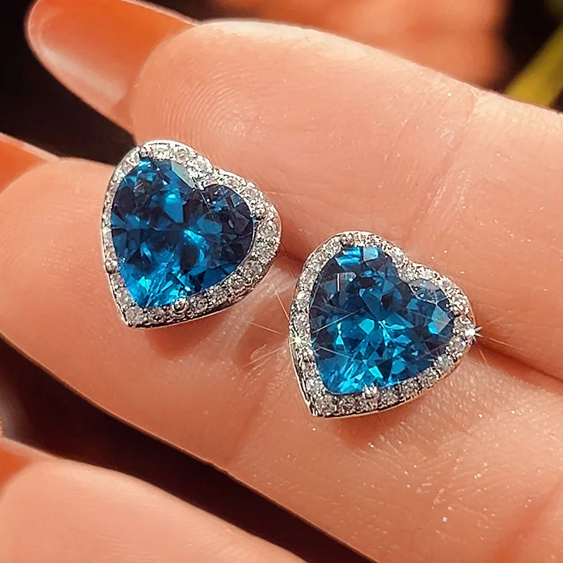 REDheart Zircon-Inlaid 18K Gold-Plated Trendy Women's Copper Bottom Simulation Blue Spike Heart Pendant Wedding Jewelry Set