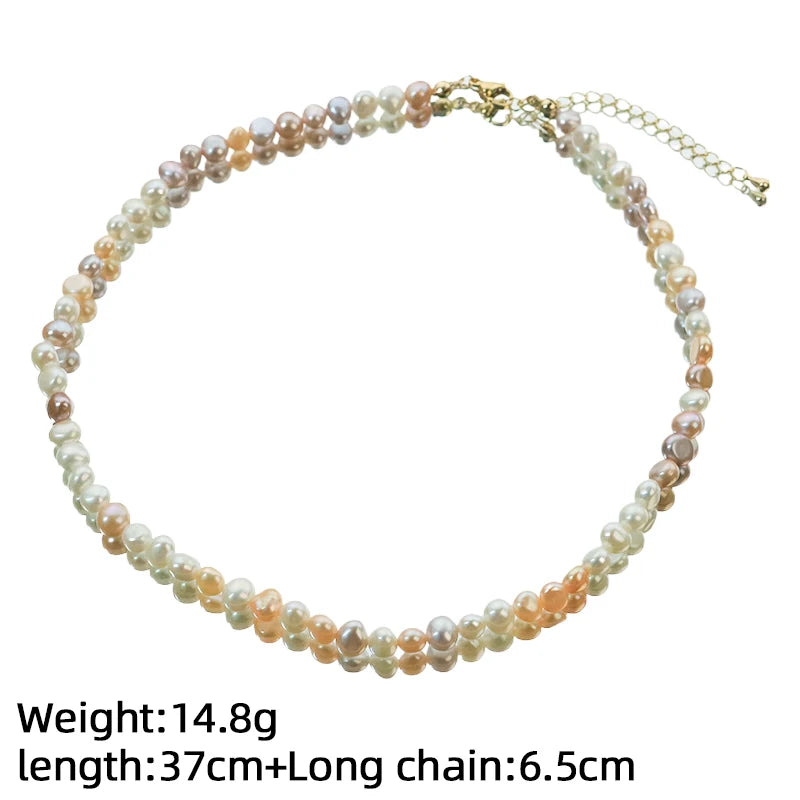 GLSEEVO Multicolour Natural Freshwater Pearl Necklace & Bracelet Set — Blush, Peach & Lavender