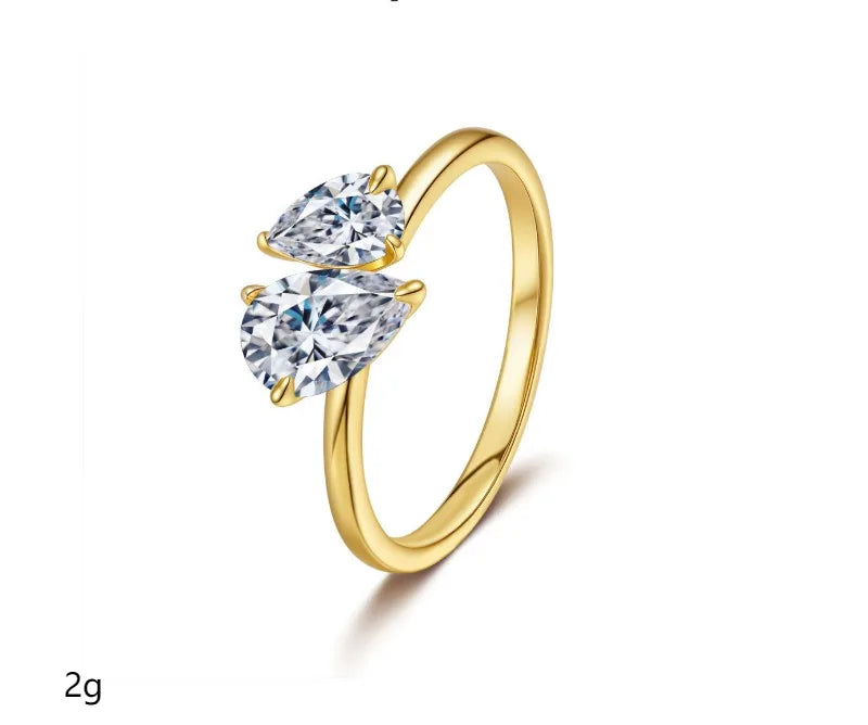 Simple Fashion Women's Pear Cut 1.5CT 2pcs Diamond VVS GRA Moissanite Fine Rings Jewelry 925 Silver Gold Plated Toi Et Moi Rings