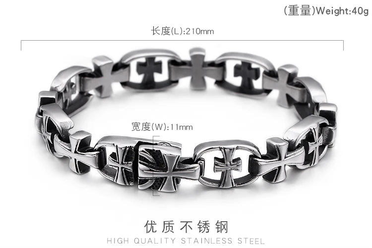 KALEN Classic 21cm Stainless Steel Cross Charm Bracelets for Men
