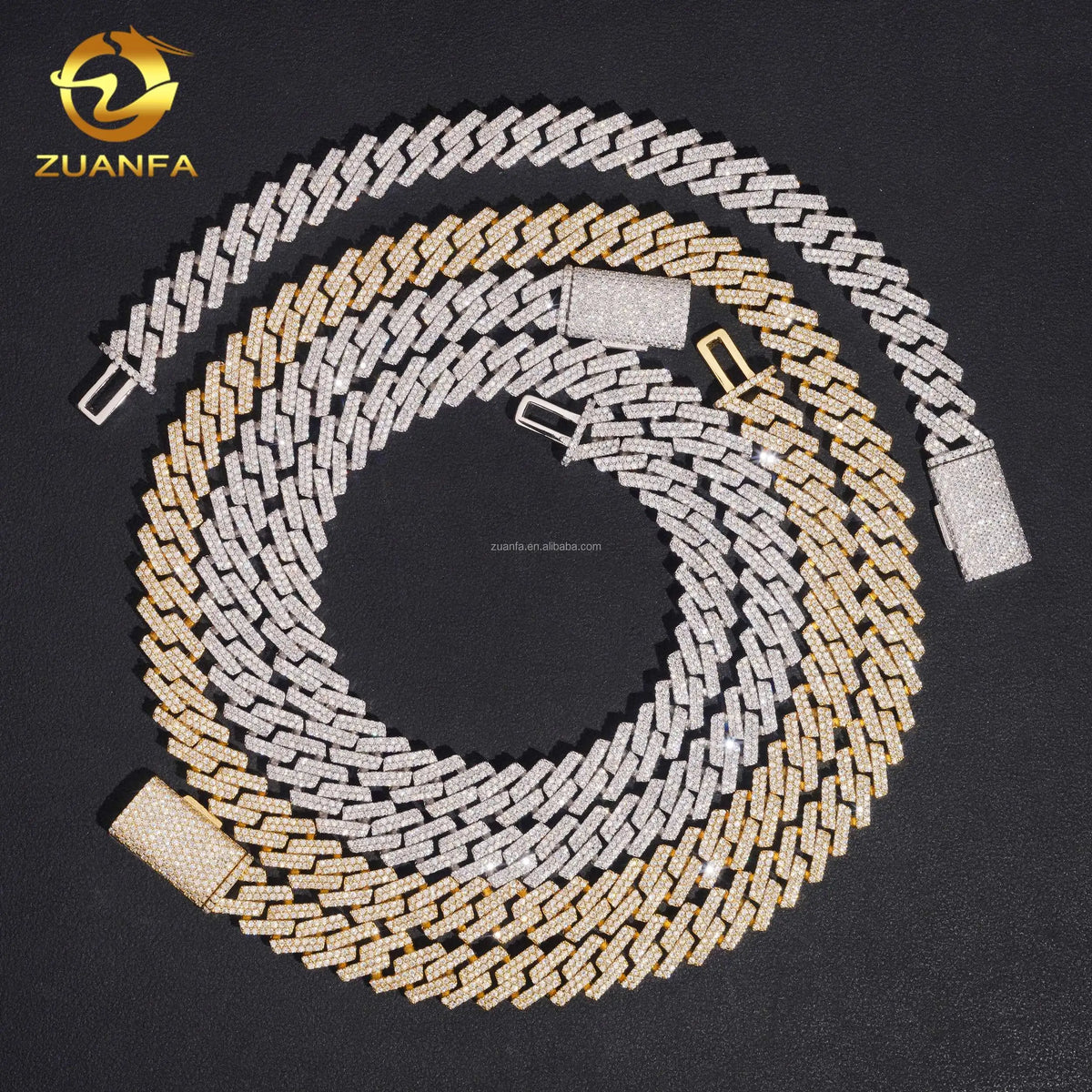 Best Selling Pass Diamond Tester 10mm Two Rows Brass Iced Out Hip Hop VVS1 Moissanite Diamond Cuban Link Chain & Bracelet Set