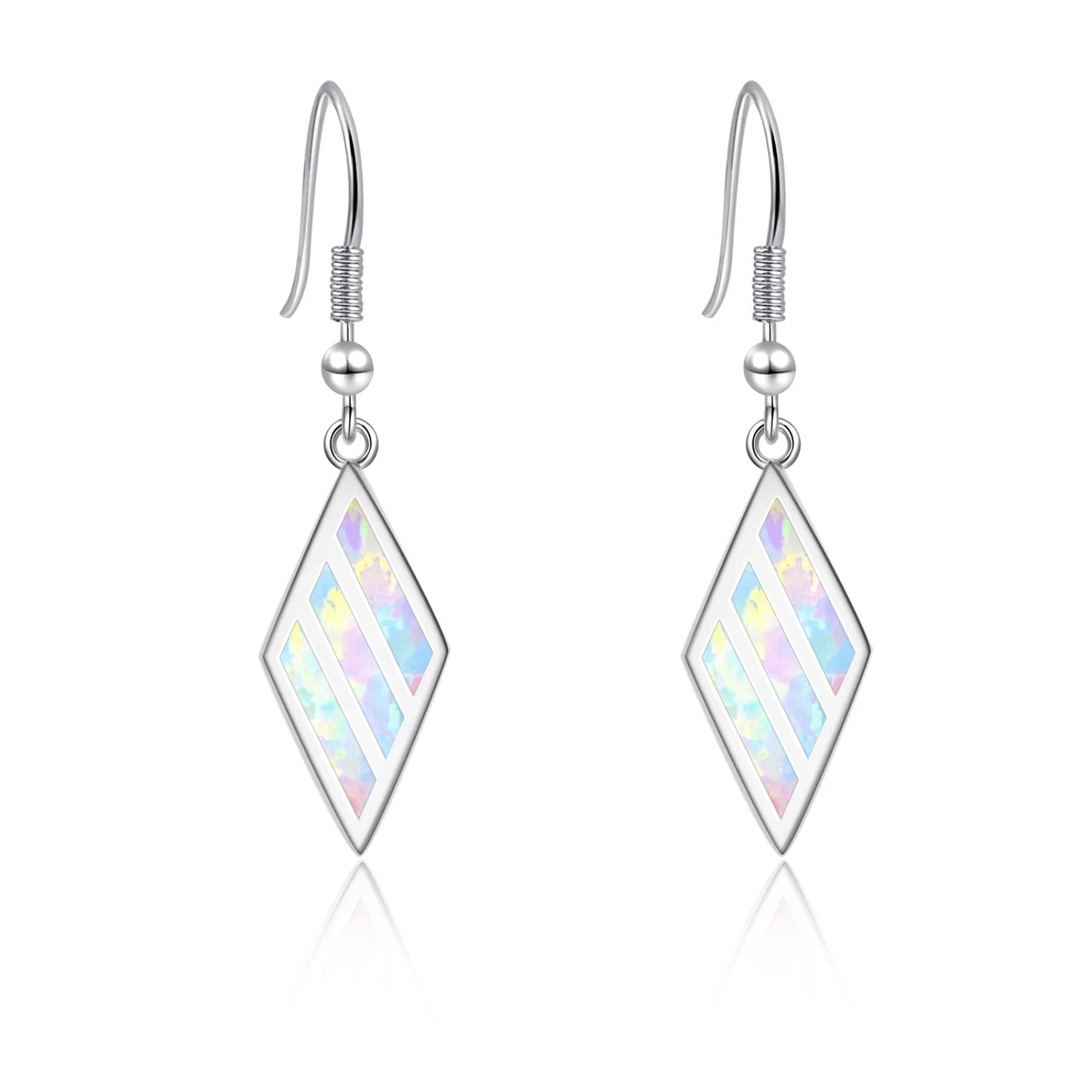 Geometric Opal Drop Earrings - Blue Fire Opal Solitaire & CZ Accent Design | Elegant Formal Jewelry Bulk Gifts