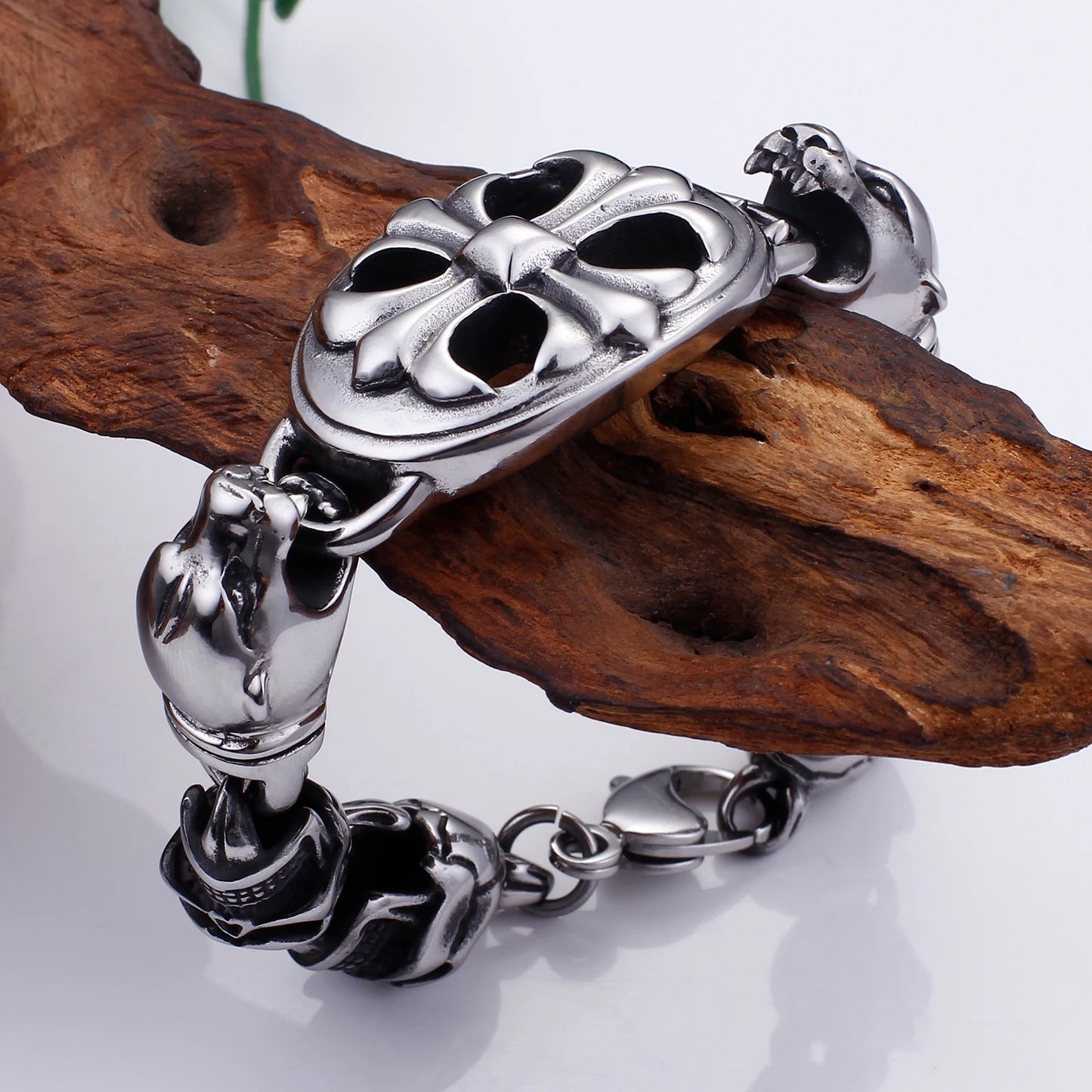 KALEN Personality Punk Skeleton and Dog Head Stainless Men's Bracelet