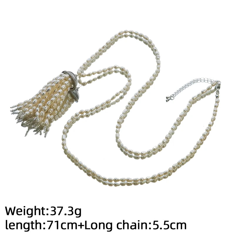 Natural Freshwater Pearl Tassel Necklace for Women Daily Party Wedding Dainty Bridal Necklace Korean Style Fashion Jewelry