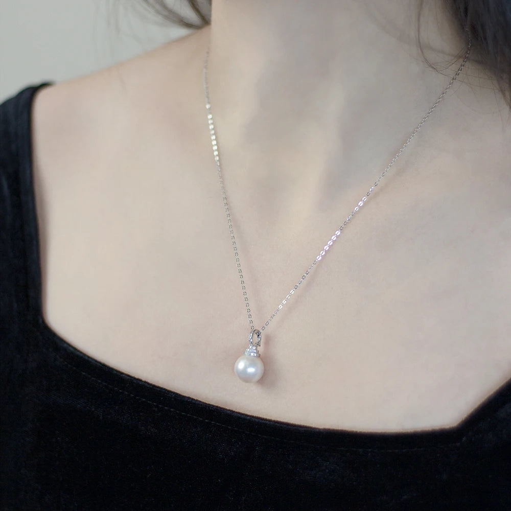 Akoya Pearl 9-10MM Jewelry Necklace AAAAA Natural Seawater Round Pearl 925 Silver Zircon Jewelry Fashion Necklace