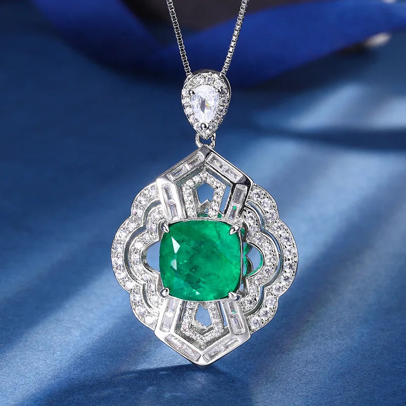 Gemfiori Luxurious Temperament Emerald Zircon Pendant Ring Fashionable and Personalized Hollow Jewelry Set