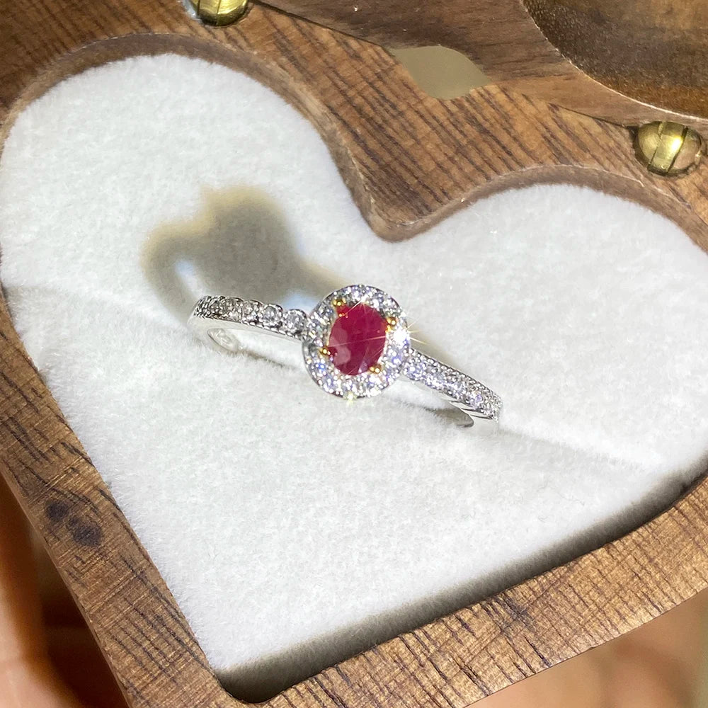 Gioiellieri Low Price Certified Natural Ruby Oval Cut Prong Setting Engagement Wedding 925 Sterling Silver Gold Plated Luxury Women's Ring