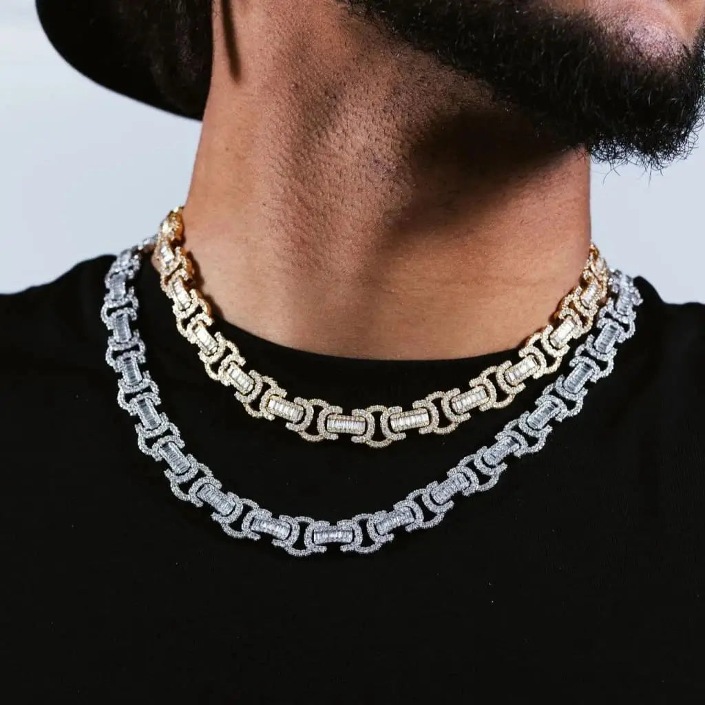 S&S Iced Out Bling 5A Cz 18k Gold Hip Hop Men Boy Jewelry 10mm Diamond Byzantine Chain Necklace