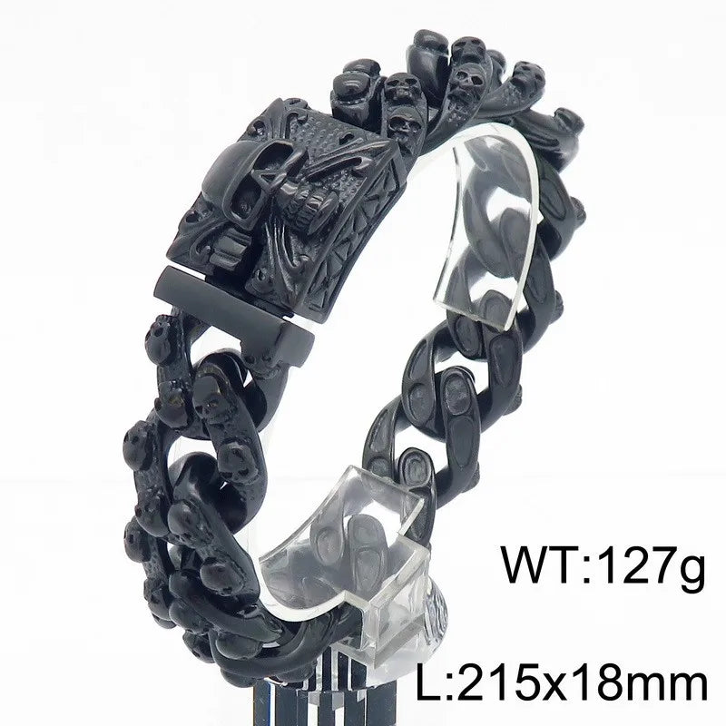 KALEN Punk Style Fine Jewelry Fashion Bracelets Stainless Steel Skull Links Bracelet for Men