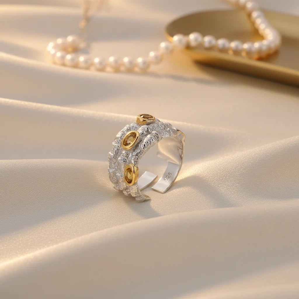 Trend Handmade Jewelry Citrine 925 Sterling Silver 18k White Gold Plated Ring for Women