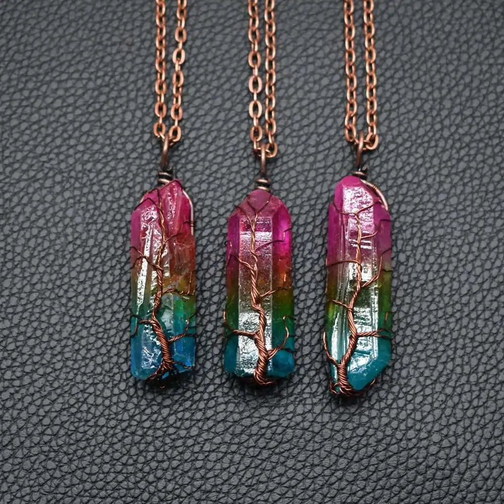 Wholesale Gold Plated Vintage Fashion Crystal Rhinestone Hexagonal Pointed Healing Stone Tree of Life Charms