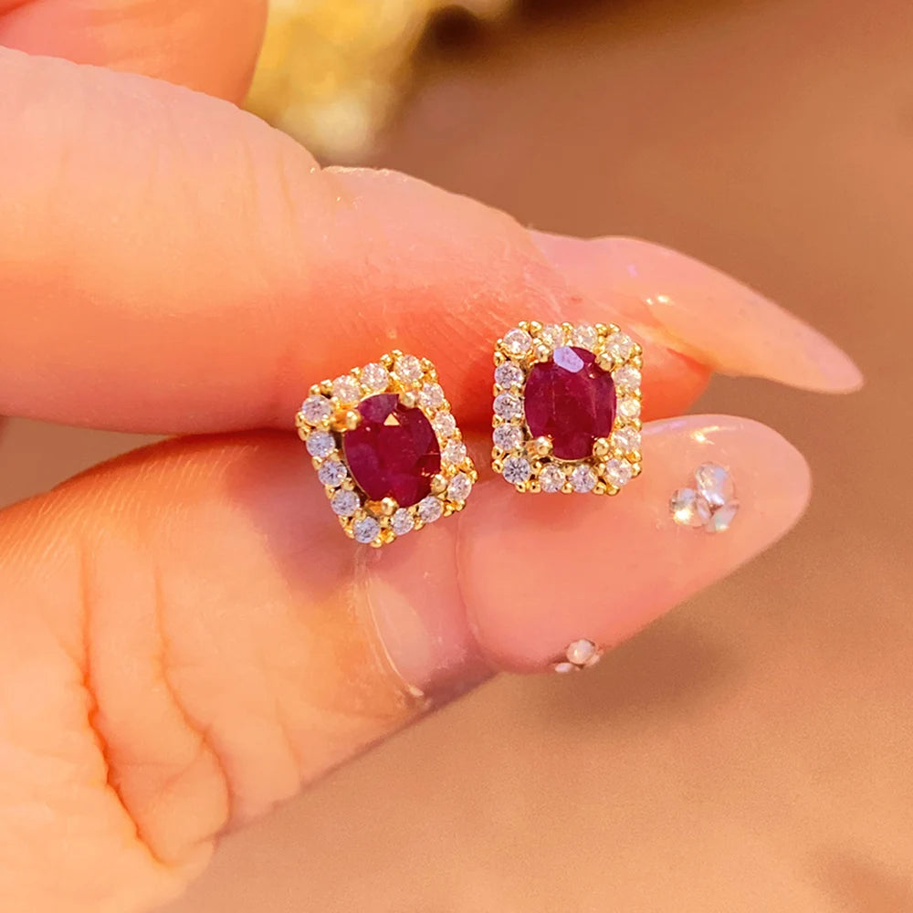 Gioiellieri Dainty Natural Ruby Drop Earrings Gold Plated 925 Silver Luxury Minimalist Claw Setting Yashiman Women's Third Party Appraisal
