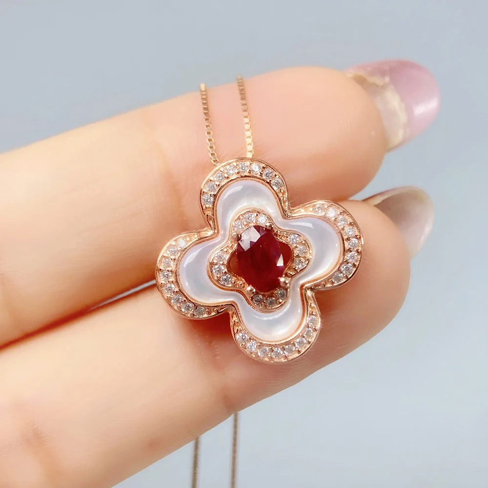 Gioiellieri Luxury Natural Ruby Pendant S925 Sterling Silver Necklace for Women Fine Jewelry Anniversary Wedding Gift July Birthstone Red