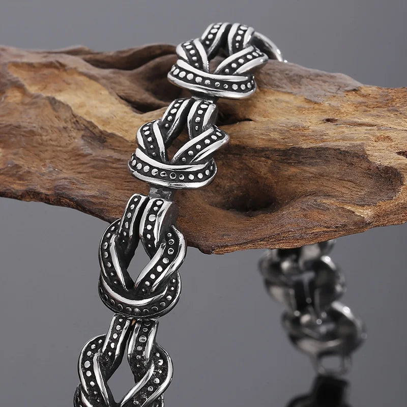 KALEN 220mm Punk Stainless Steel Knot Design Links Bracelet for Men