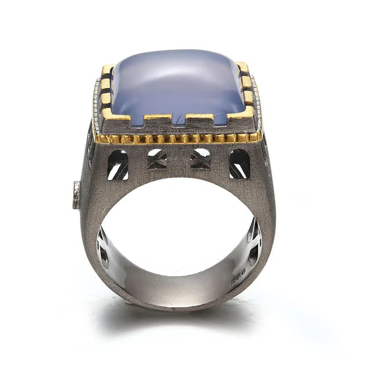 Great Wall Design Chalcedony Main Stone 925 Sterling Silver Women Ring