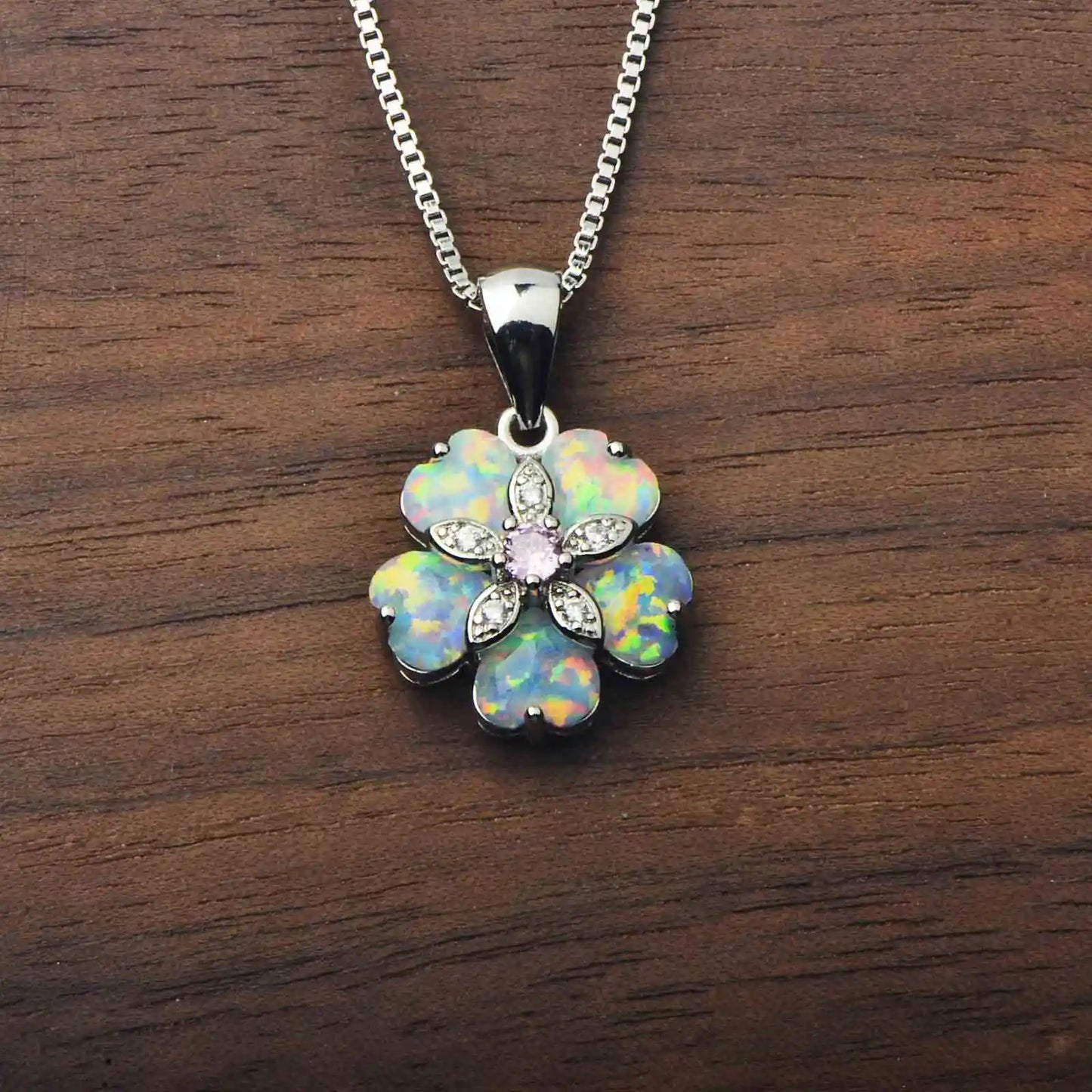 TikTok INS Wind Hawaii Beach Explosion Brass Opal Flower Pendant Necklace Cute Style Children's Wholesale Inlaid Charms