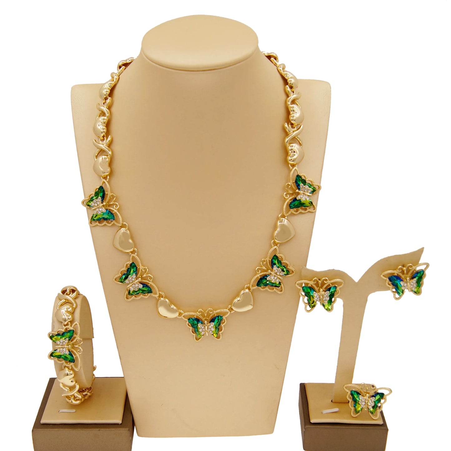 Zhuerrui Hot Sale Butterfly Xoxo Necklace Set Rhinestones Exquisite 4Piece Set Gold Filled Women Bridal Jewelry Set X0194