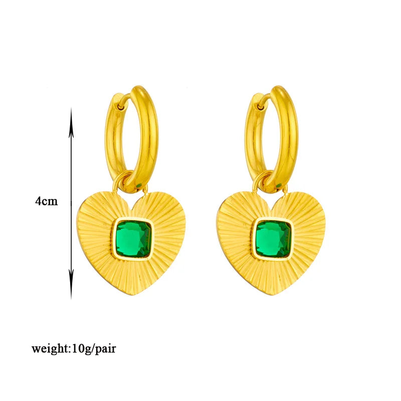 Gold Green Crystal Heart Necklace & Earrings Jewellery Set | Bold Romance Fashion Set