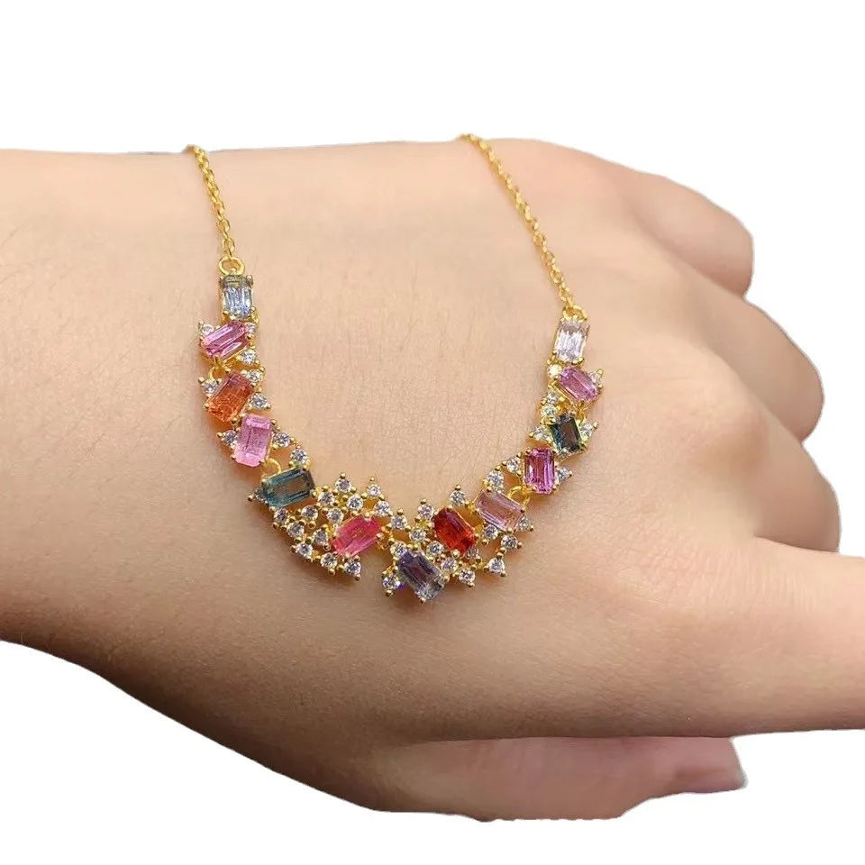 Spinel Natural Stone Necklace Bracelet-925 Silver Rhodium Plated High-End Jewelry for Women Everyday Wear-Wholesale Drop