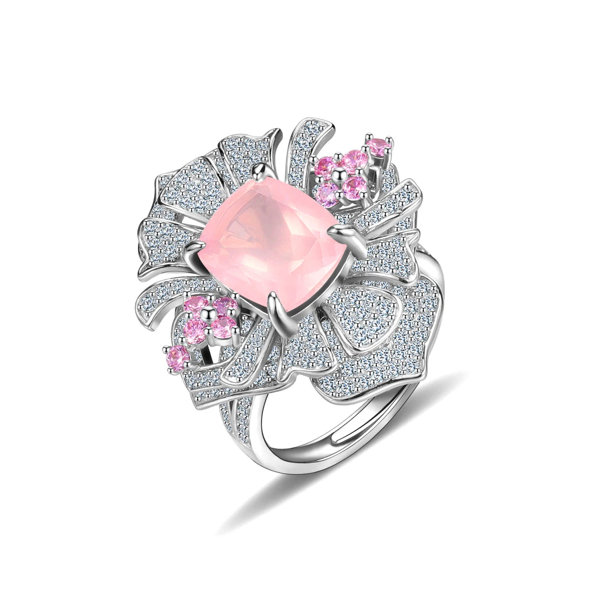 ArtistA Abiding Retro Light Luxury Flower Natural Stone 925 Silver Big Cushion Cut 9X11MM Flower Shape Cz Cocktail Dinner Party Rings