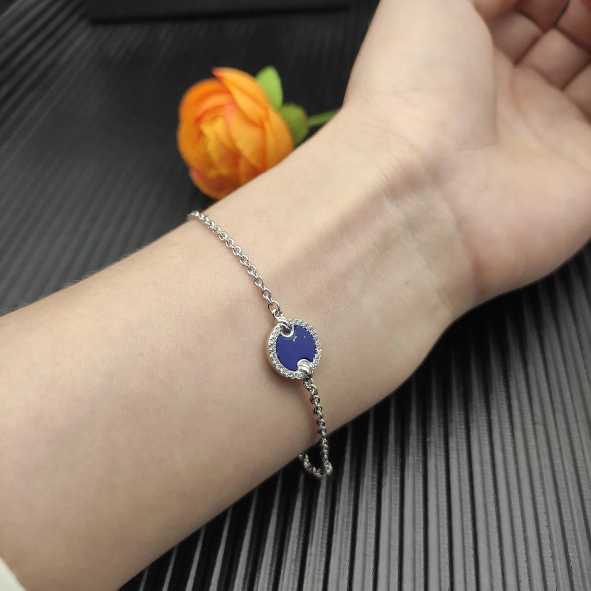 FASHIONISTA DY High-Quality Silver-Plated Round Beaded Bracelet with Diamonds, Gold-Plated Colored Gemstone Bracelet, Jewelry