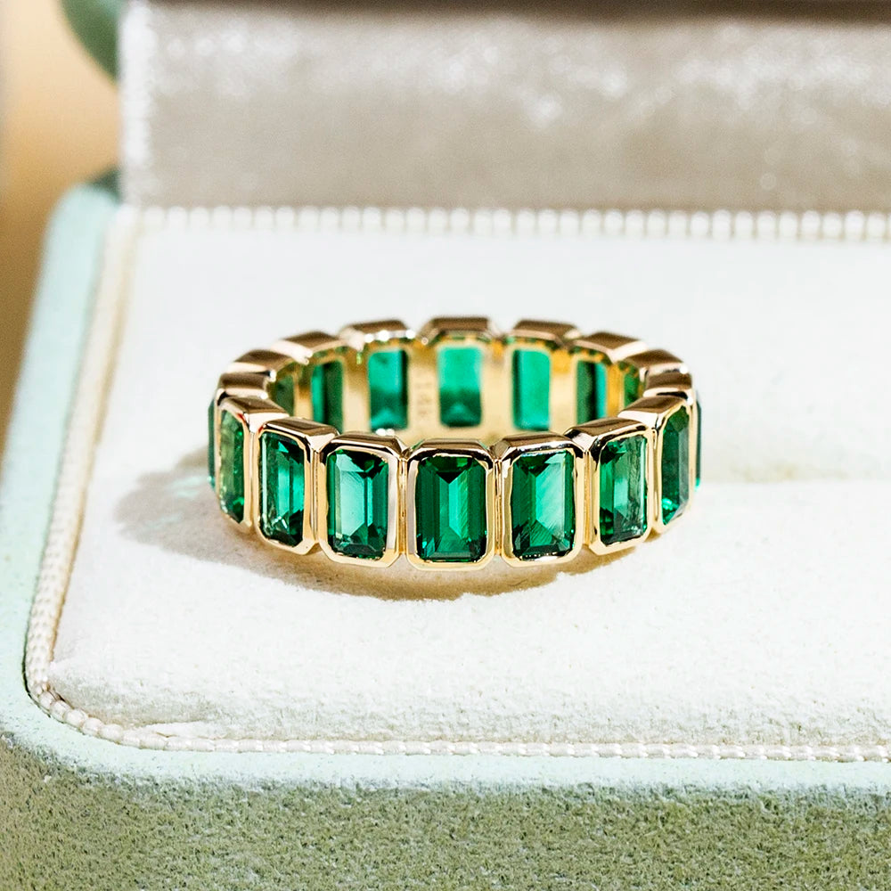 Messi Jewelry MSR-1723 Fashionable Design 14k 18k Gold Eternity Ring 3x5mm Gemstone Lab Grown Emerald Ring